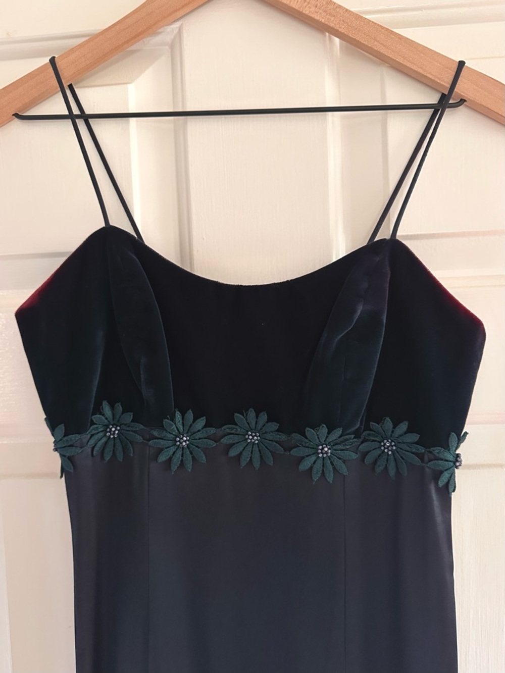 Vintage 90s Y2k beaded flower dark green prom homecoming dress